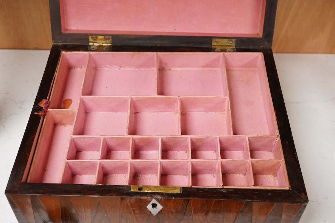 A William IV rosewood and specimen parquetry selling box, 27cm wide x 11.5cm high